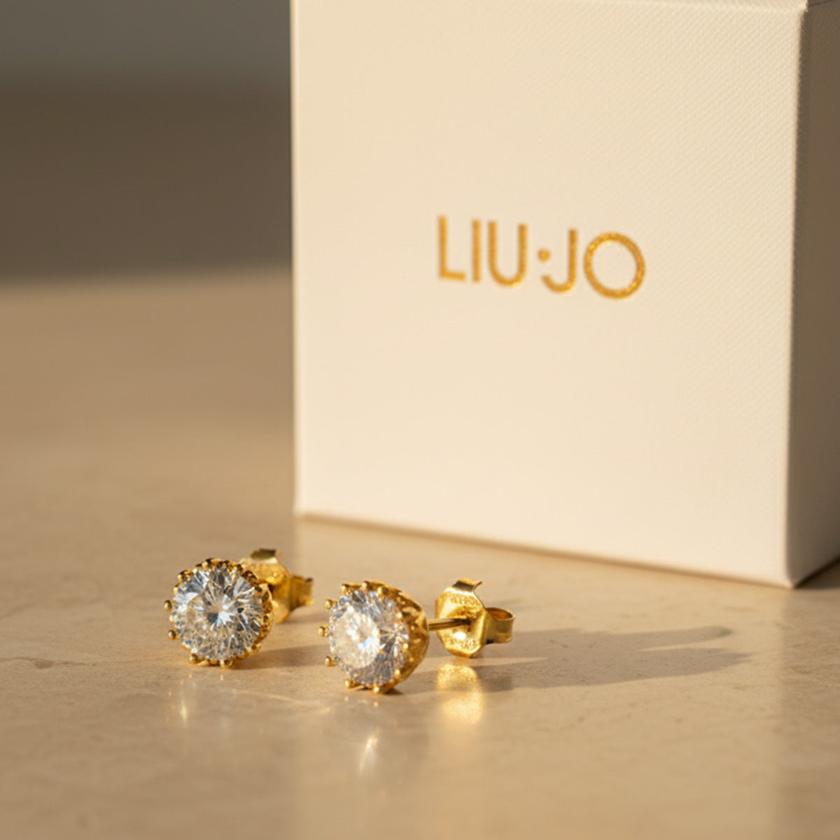 Liu Jo Gold Crystal Studs & Signature Gold Necklace
