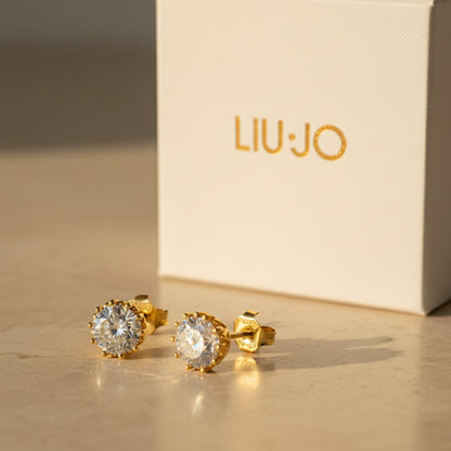 Liu Jo Gold Crystal Studs & Signature Gold Necklace