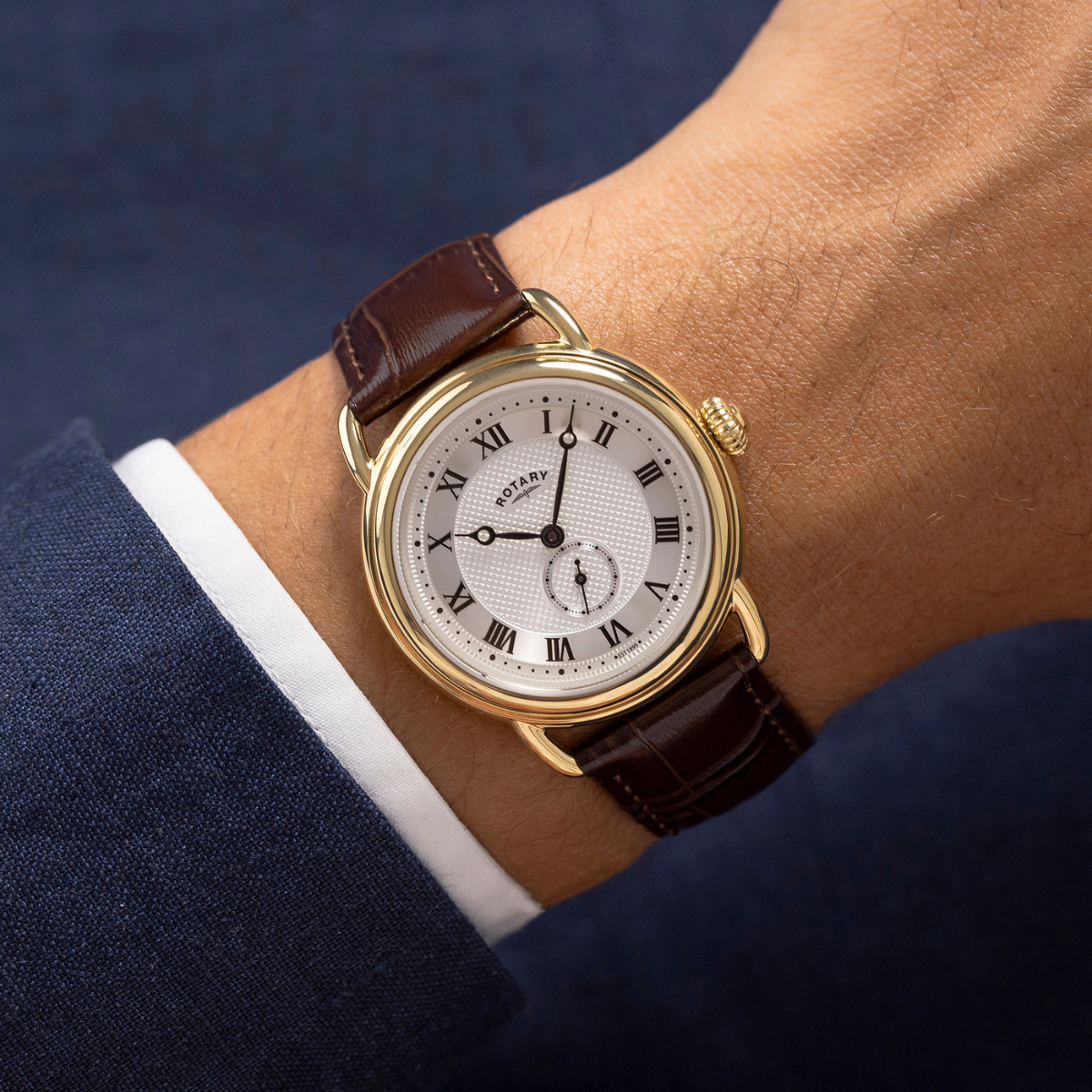 Rotary Men's Heritage Sherlock Gold Plated Stainlesss Steel Brown Leather Strap Watch - RGS10014/06