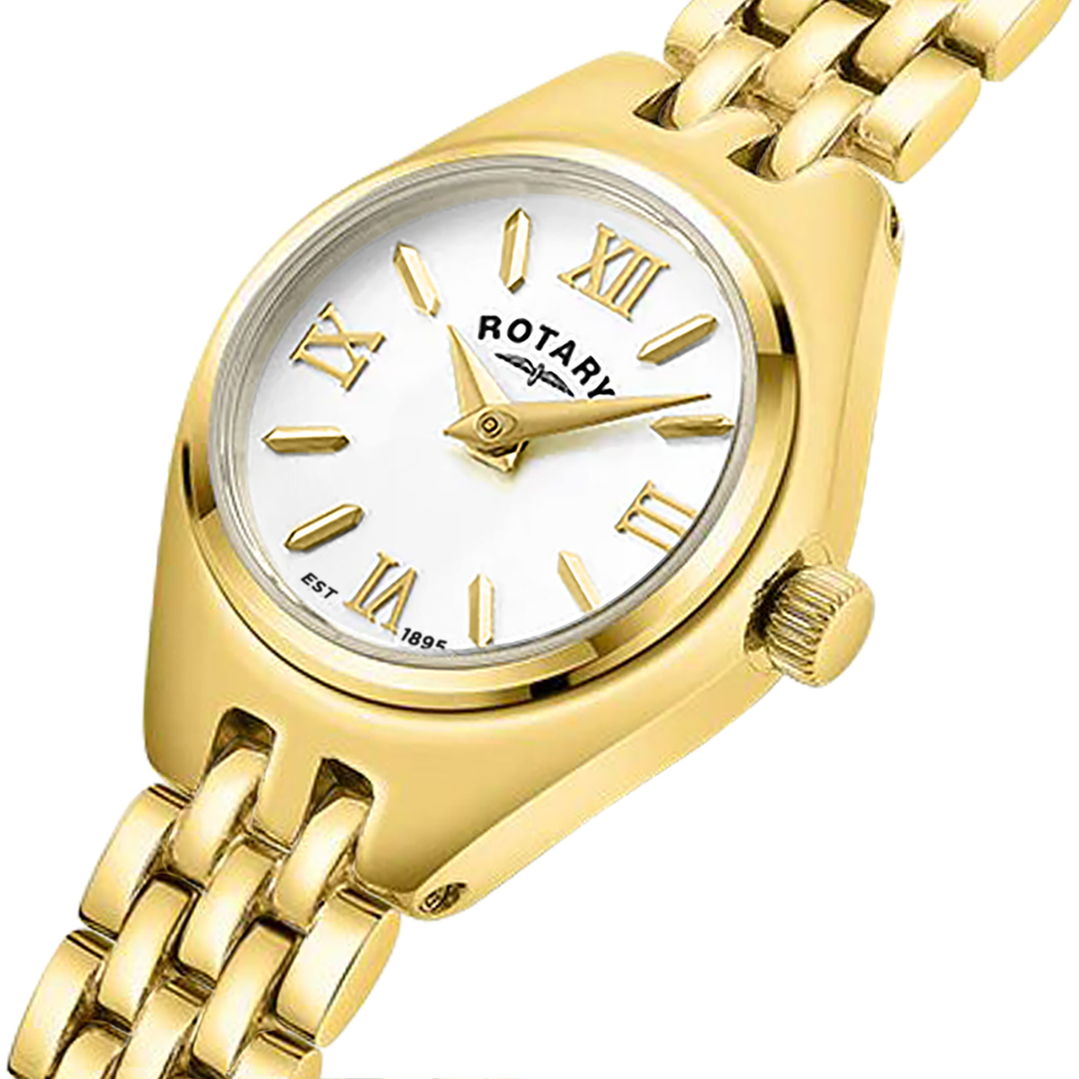 Rotary Ladies Cocktail Silver White Dial Gold Plated Stainless Steel Bracelet Watch - LB05128/70