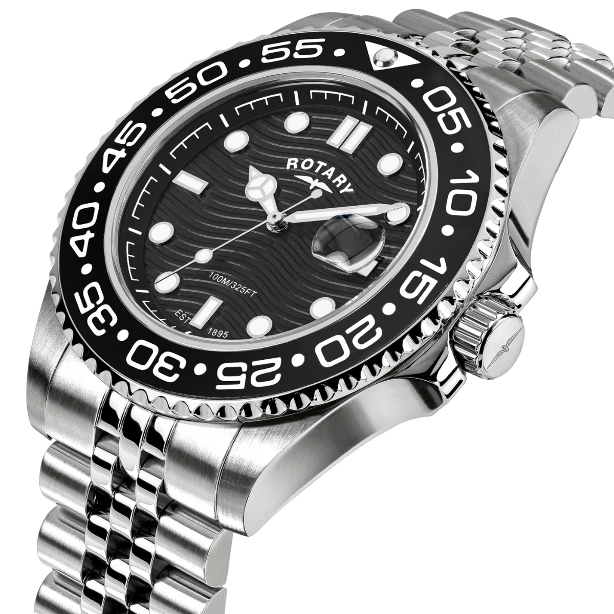 Rotary Men's Apex 100 Black Dial Stainless Steel Bracelet Watch - RGB10015/04