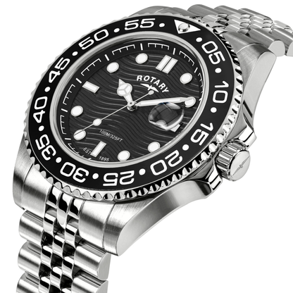 Rotary Men's Apex 100 Black Dial Stainless Steel Bracelet Watch - RGB10015/04