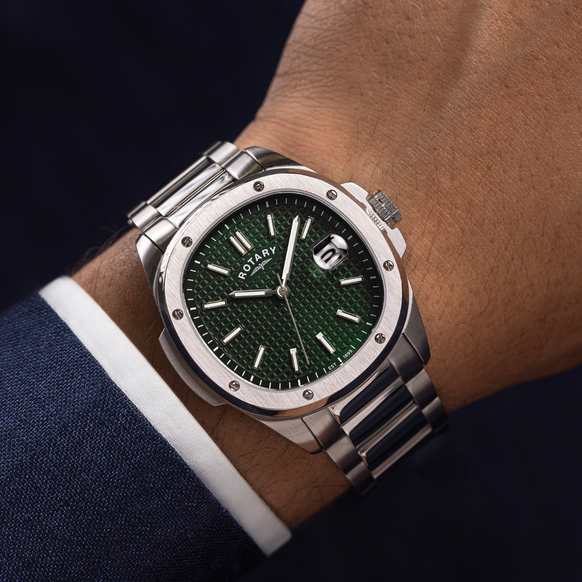 Rotary Men's Apex 100 Green Dial Stainless Steel Bracelet Watch - GB05575/24