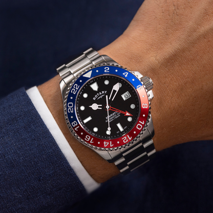 Rotary Men's Seamatic GMT 300M Water Resistance Stainless Steel Black Silicone Strap Watch - GB04378/95