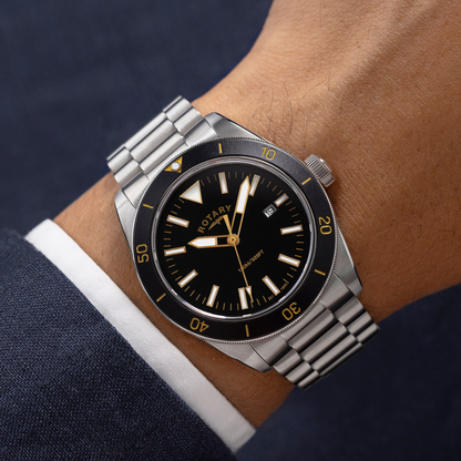Rotary Men's Apex 10 Black Bezel Stainless Steel Bracelet Watch - RGB10001/06