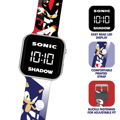 Sonic and Shadow the Hedgehog LED Display Watch with Silicone Character Strap for Kids - SNC4500M
