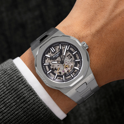 Rotary Men's Regent Skeleton Automatic 100M Water Resistance Black Dial Stainless steel Bracelet Watch - GB05495/04