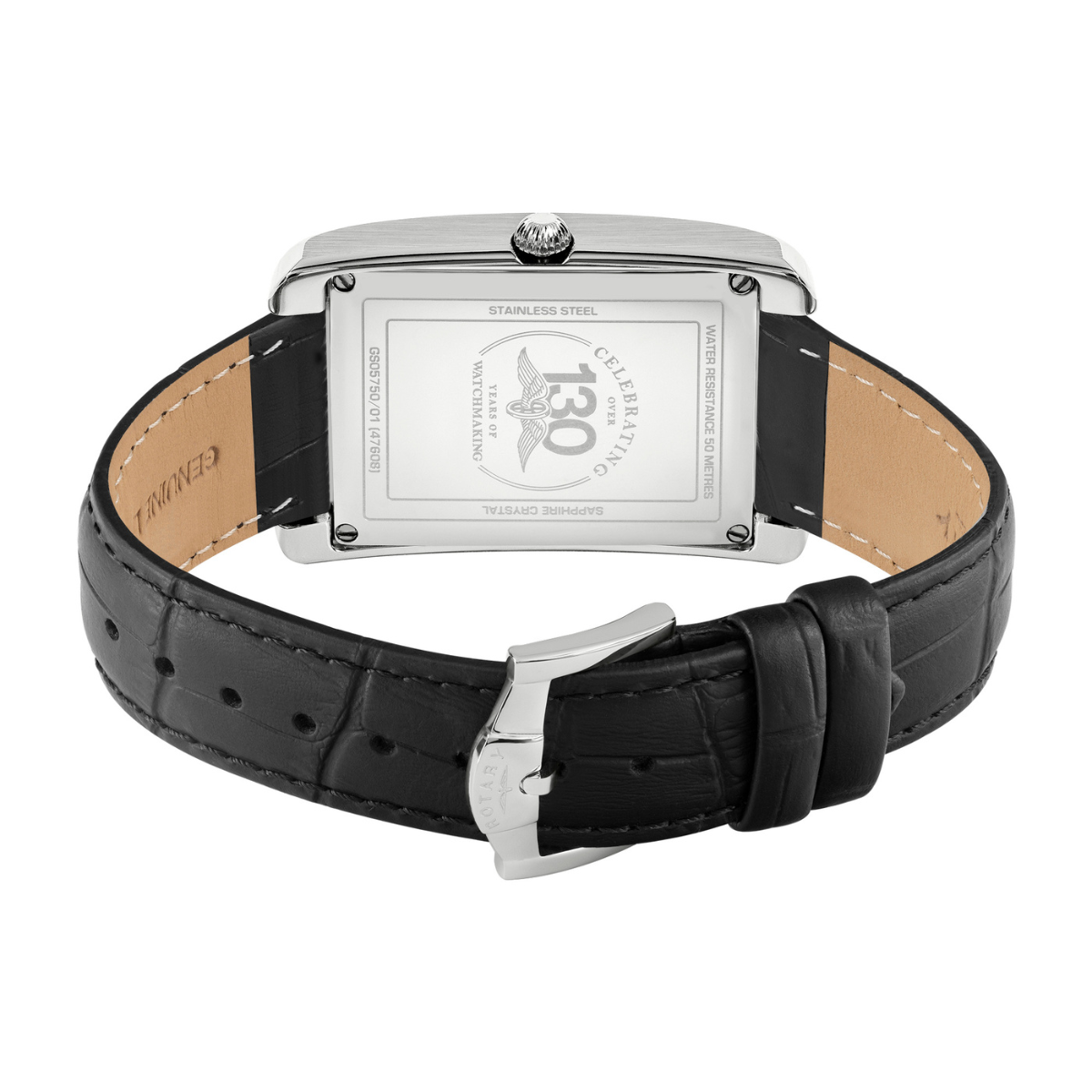 Rotary Men's Heritage Astoria Rectangular Stainless Steel Case Black Leather Strap Watch - GS05750/01