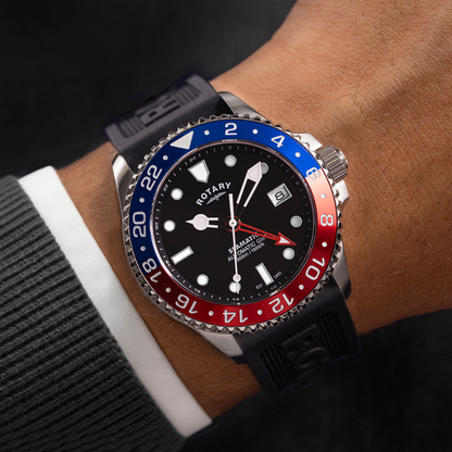 Rotary Men's Seamatic GMT 300M Water Resistance Stainless Steel Black Silicone Strap Watch - GS04378/95