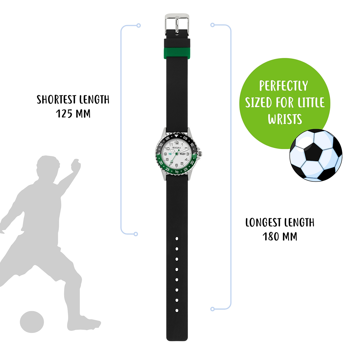 Tikkers Black Strap Time Teacher Watch and Football Keyring Set - ATK1095-SET