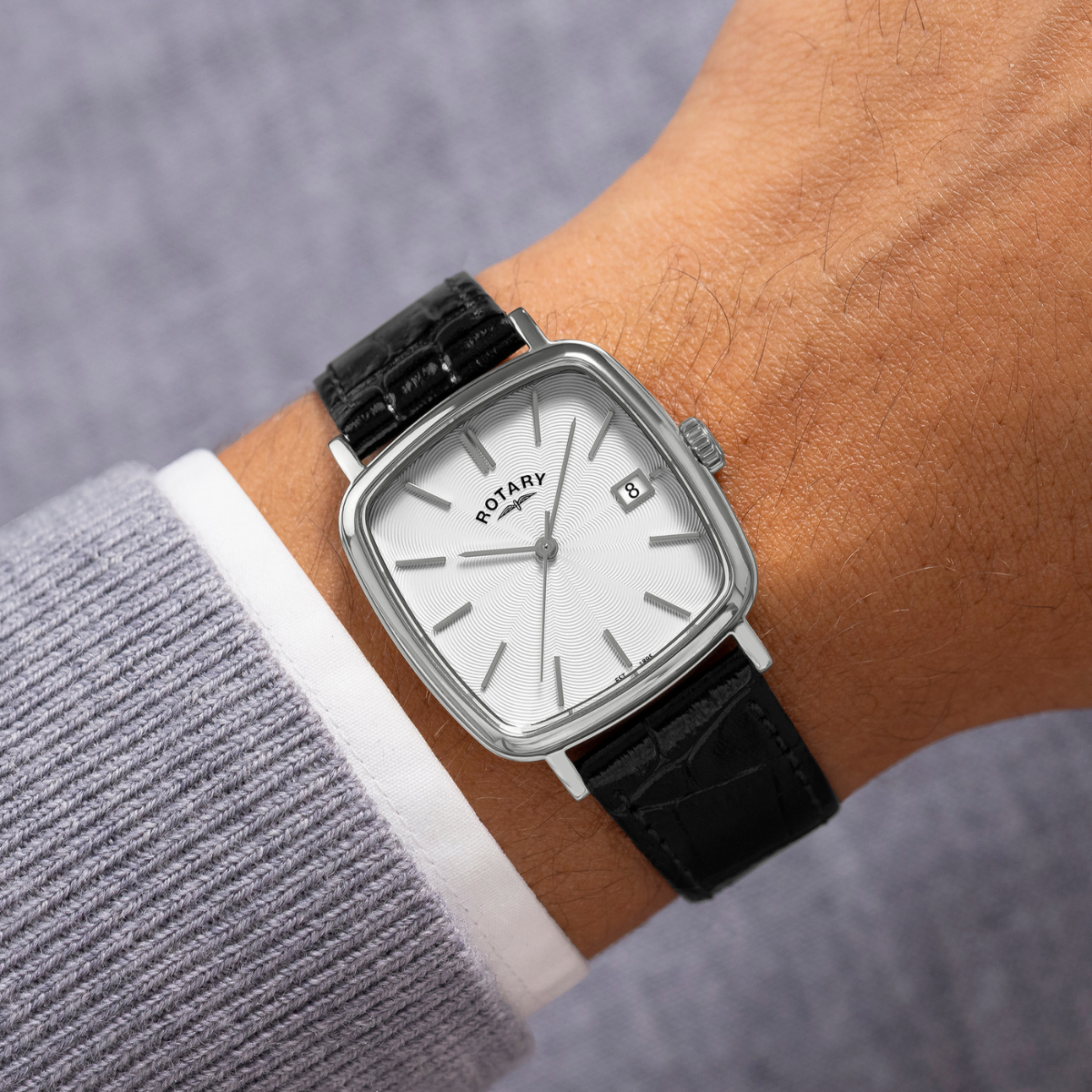 Rotary Men's Heritage Astoria Square Stainless Steel Case Black Leather Strap Watch - RGS05307/08