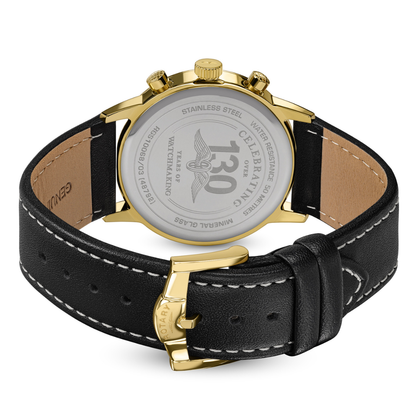 Rotary Men's 1895 Gold Plated Stainless Steel Chronograph Brown Leather Strap Watch - RGS10068/03