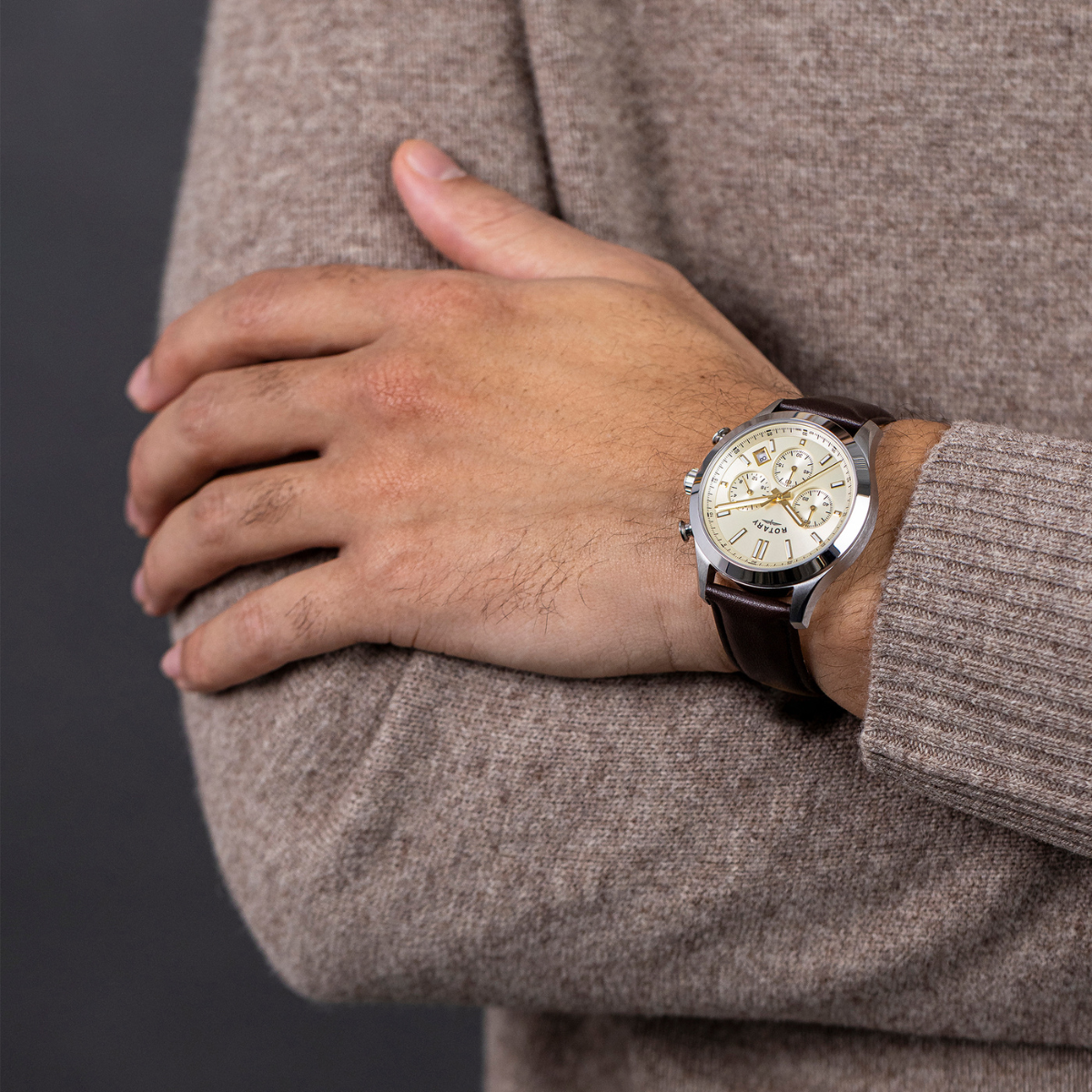 Rotary Men's Heritage Chronograph Stainless Steel Brown Leather Strap Watch - RGS10071/03