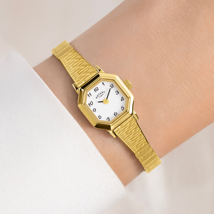 Rotary Ladies Heritage Octagonal Case Gold Plated Stainless Steel Expander Bracelet Watch - LB00764/29