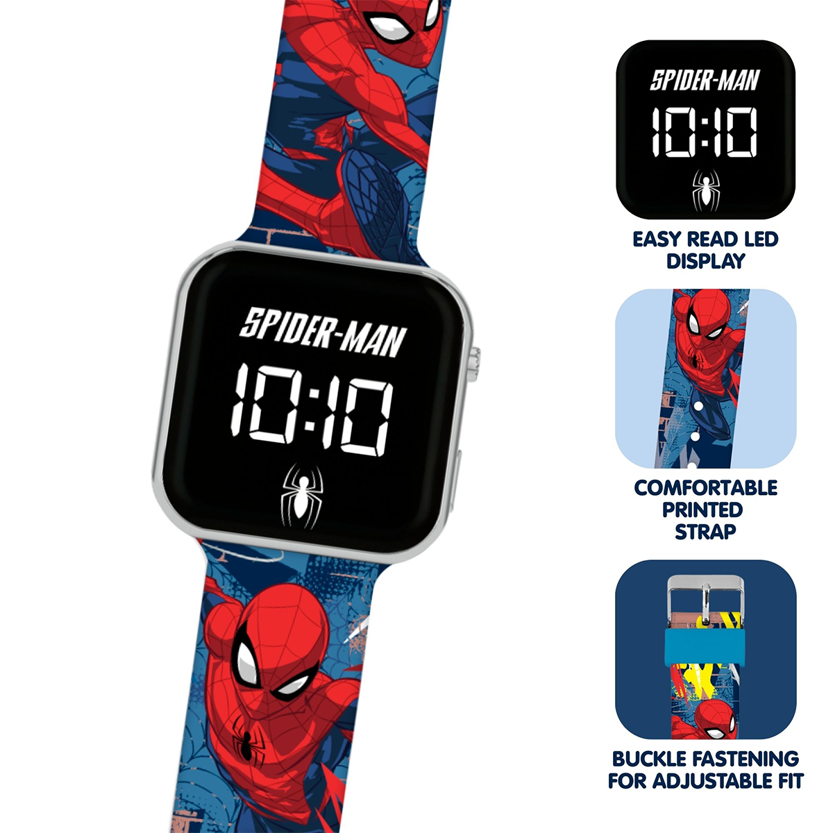 Spiderman LED Display Watch with Silicone Character Strap for Kids - SPD7101