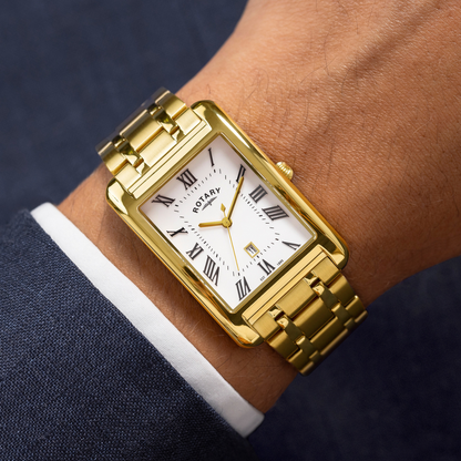 Rotary Men's Heritage Astoria Rectangular Gold Plated Stainless Steel Bracelet Watch - RGB05753/01