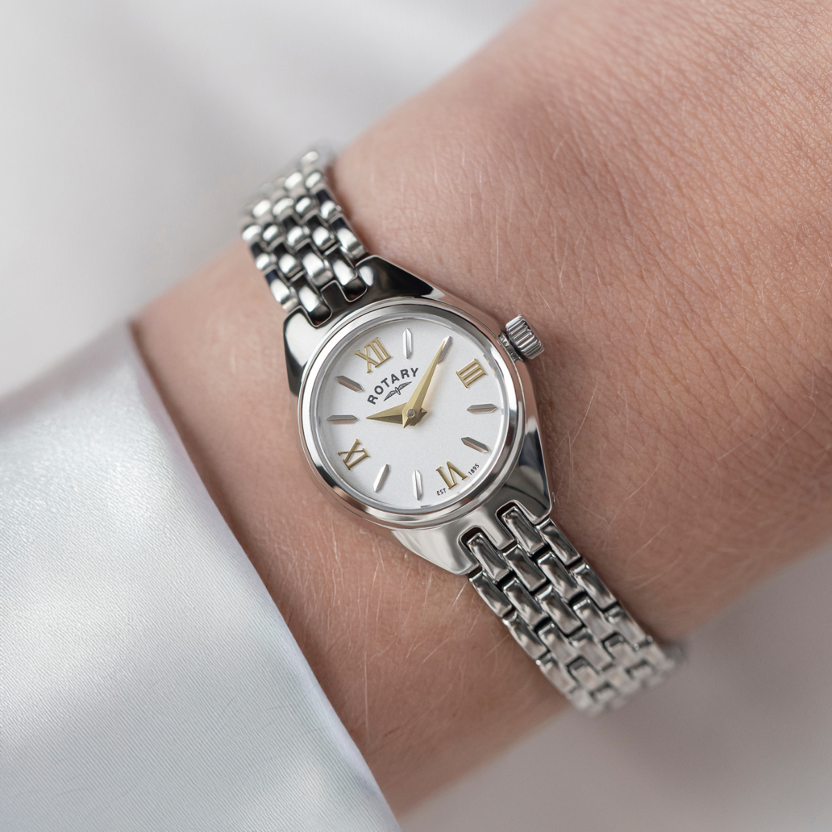 Rotary Ladies Cocktail White Dial Stainless Steel Bracelet Watch - LB05125/70