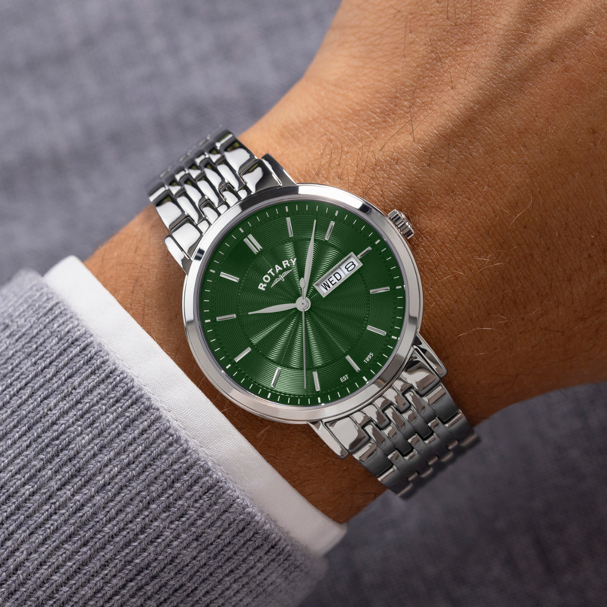Rotary Men's Heritage Green Dial Stainless Steel Bracelet WatchGB05420/24