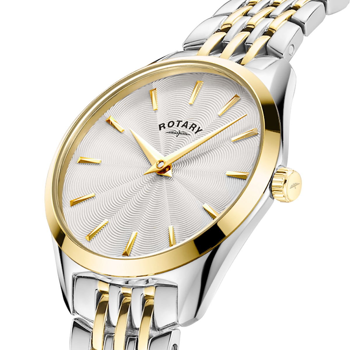 Rotary Ladie's Ultra Slim Silver & Gold Plated Stainless Steel Bracelet Watch - LB08011/02