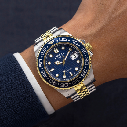 Rotary Men's Apex 100 Blue Dial Silver & Gold Plated Stainless Steel Bracelet Watch - RGB10018/05