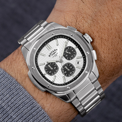 Rotary Mens Apex 100 Chronograph Silver Dial Stainless Steel Bracelet Watch - RGB10031/07