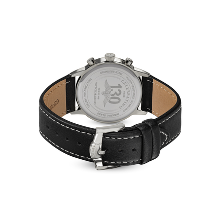 Rotary Men's 1895 Stainless Steel Chronograph Black Leather Strap Watch - RGS10067/04