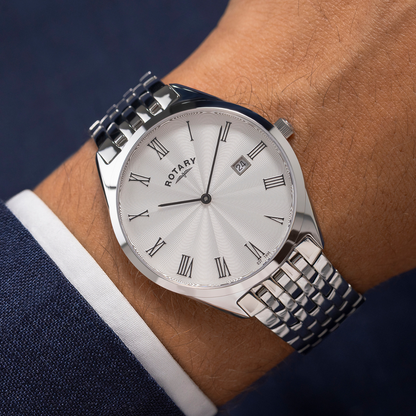 Rotary Men's Ultra Slim White Dial Stainless Steel Bracelet Watch - GB08010/01
