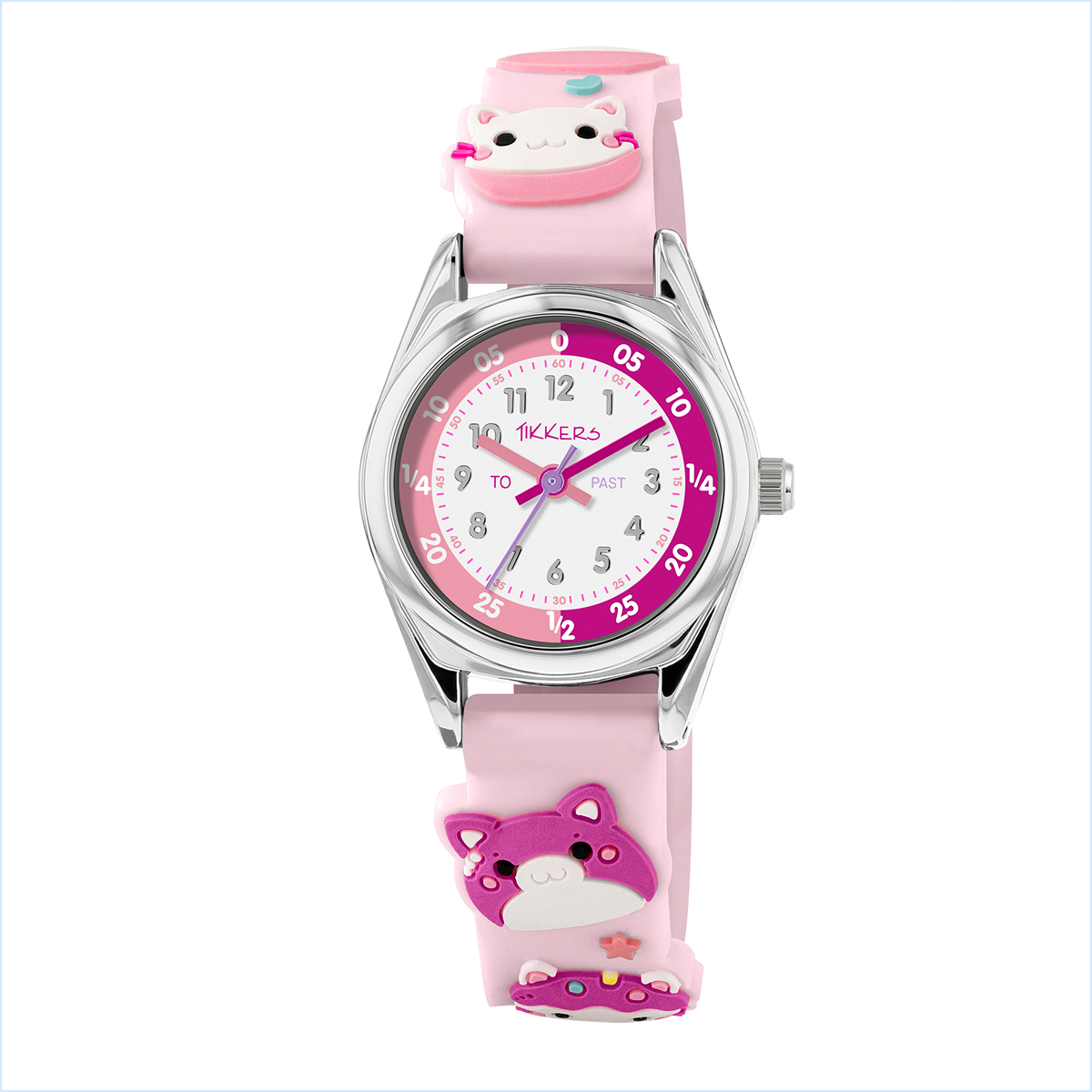 Tikkers 3D Cat Pink Silicone Strap Watch - ATK1097