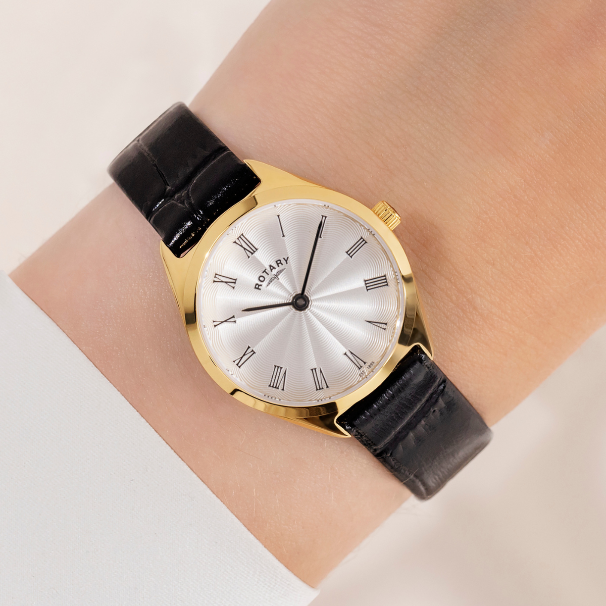 Rotary Ladie's Ultra Slim Gold Plated Stainless Steel Black Leather Strap Watch - LS08013/01