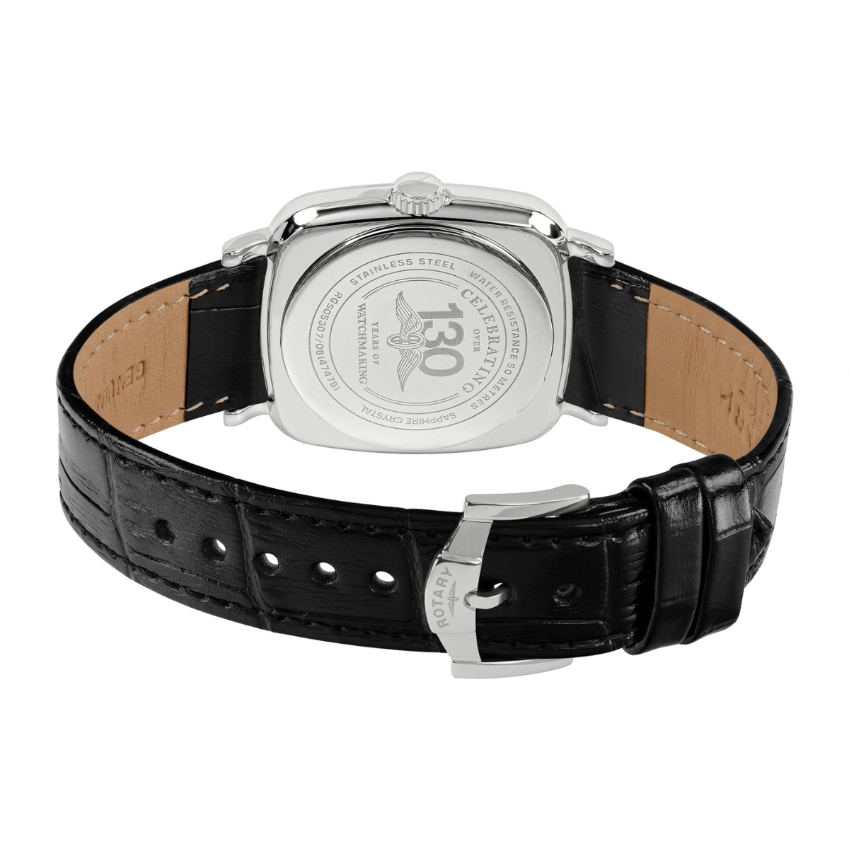 Rotary Men's Heritage Astoria Square Stainless Steel Case Black Leather Strap Watch - RGS05307/08