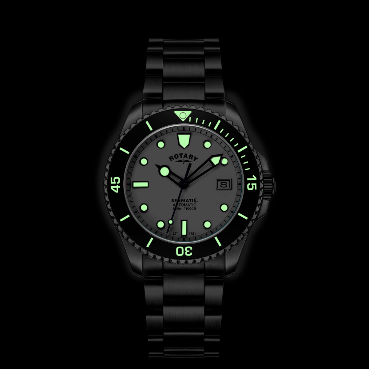 Rotary Men's Seamatic 300M Water Resistance White Dial Stainless Steel Bracelet Watch - RGB05430/29