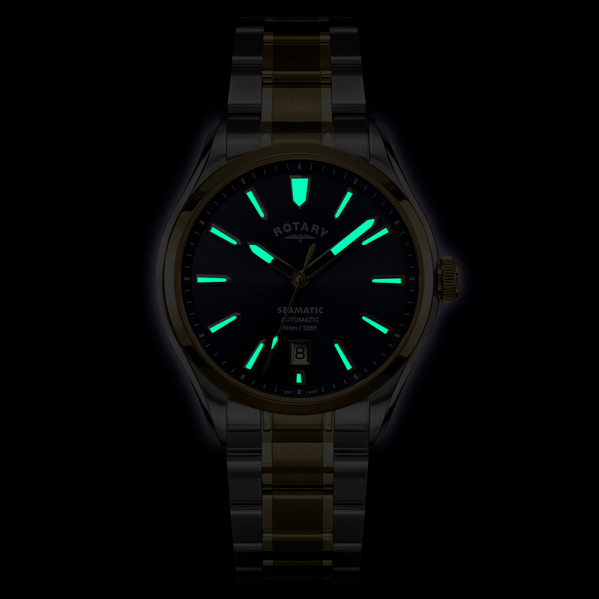 Rotary Men's Seamatic 100M Water Resistance Silver & Gold Plated Stainless Steel Bracelet Watch - RGB10034/05