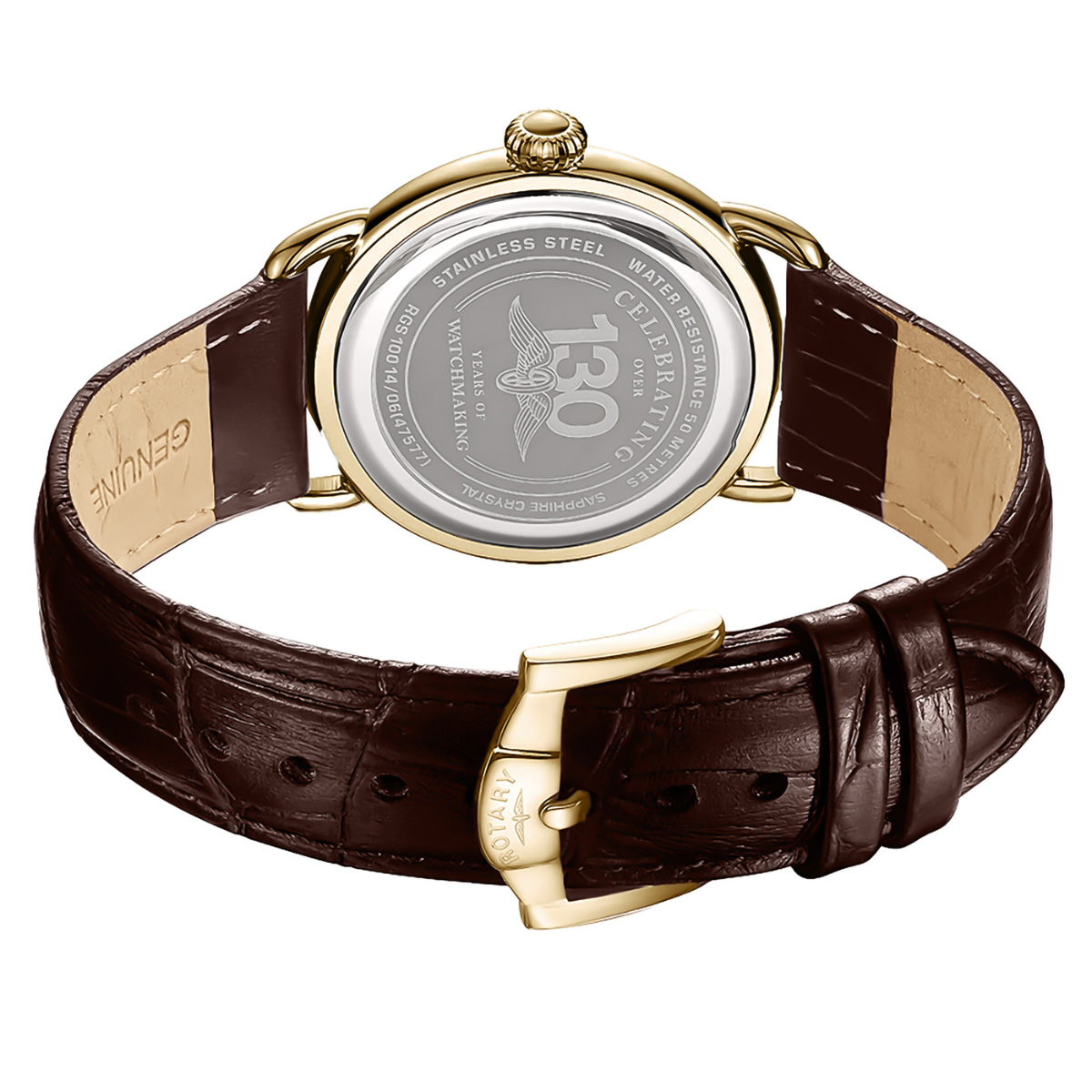 Rotary Men's Heritage Sherlock Gold Plated Stainlesss Steel Brown Leather Strap Watch - RGS10014/06