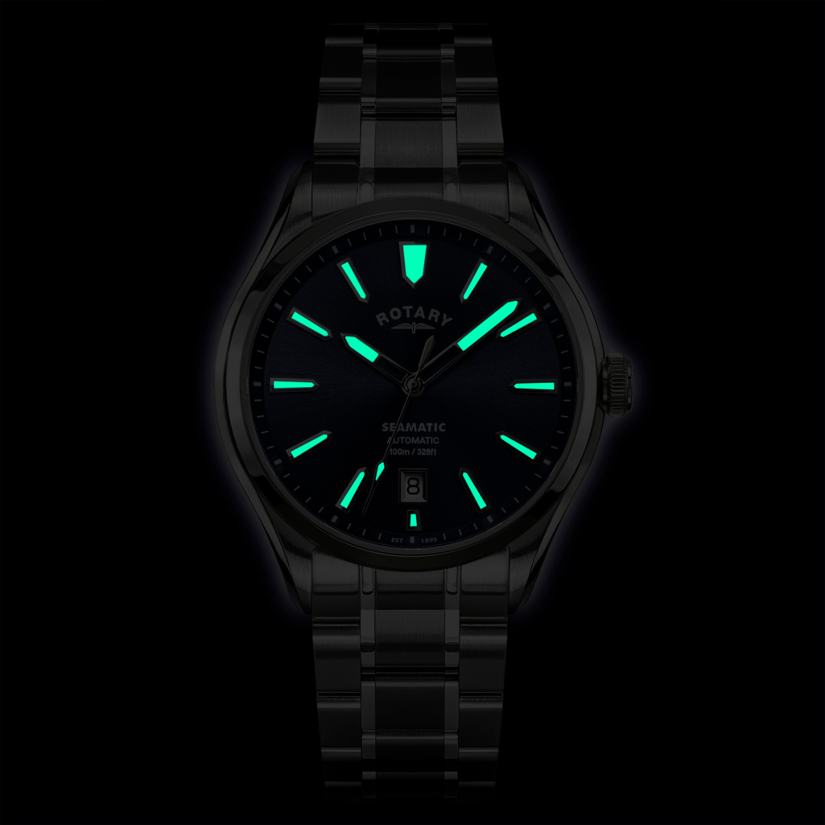 Rotary Men's Seamatic 100M Water Resistance Blue Dial Stainless Steel Bracelet Watch - RGB10033/05