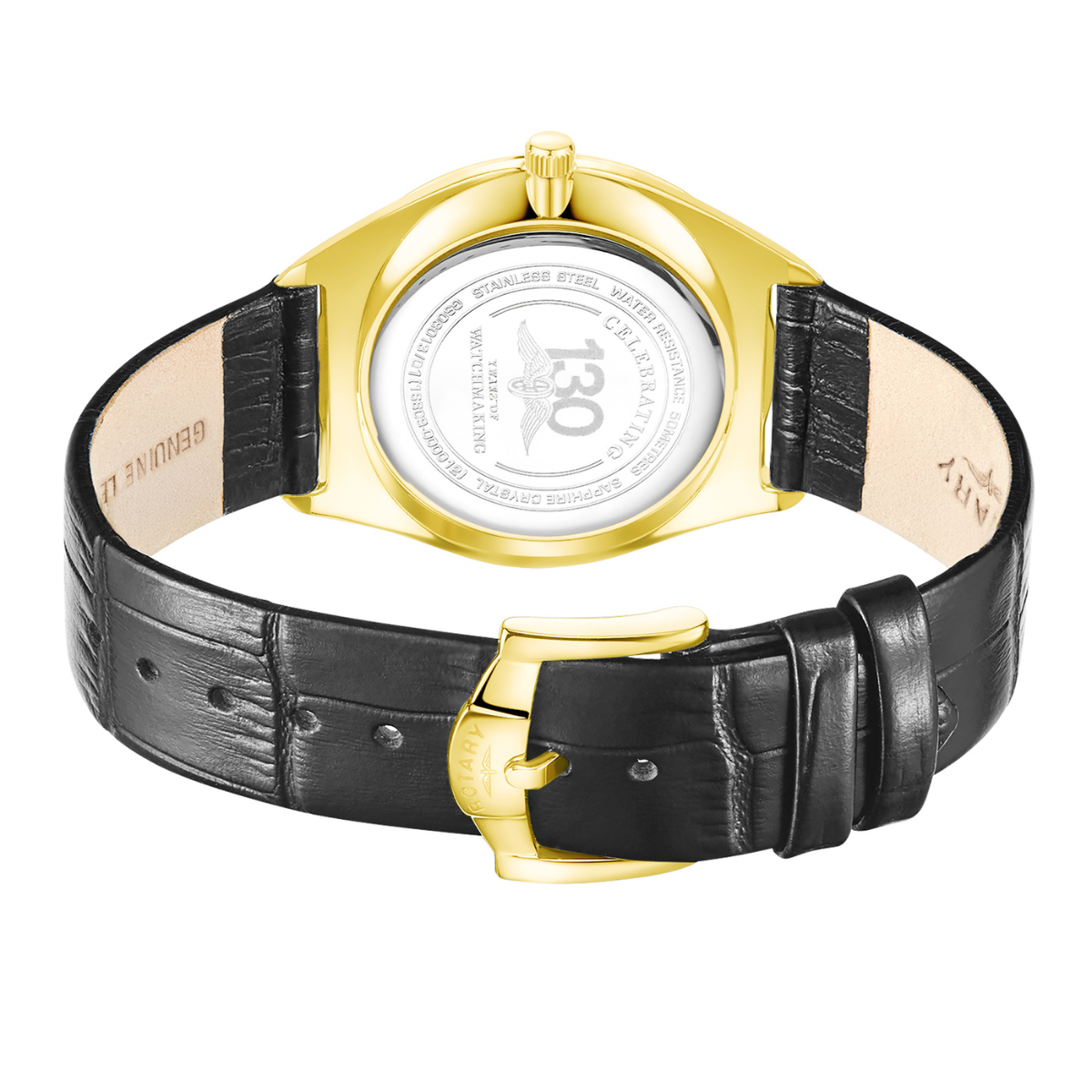 Rotary Men's Ultra SlimGold Plated Stainless Steel Black Leather Strap Watch - GS08013/01