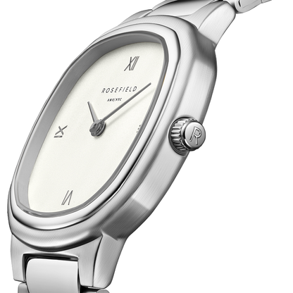 Rosefield Gaia Roman Indexes Gold / Cilinder Steel Strap Matte & Shine Silver - ORCSSS-OR02