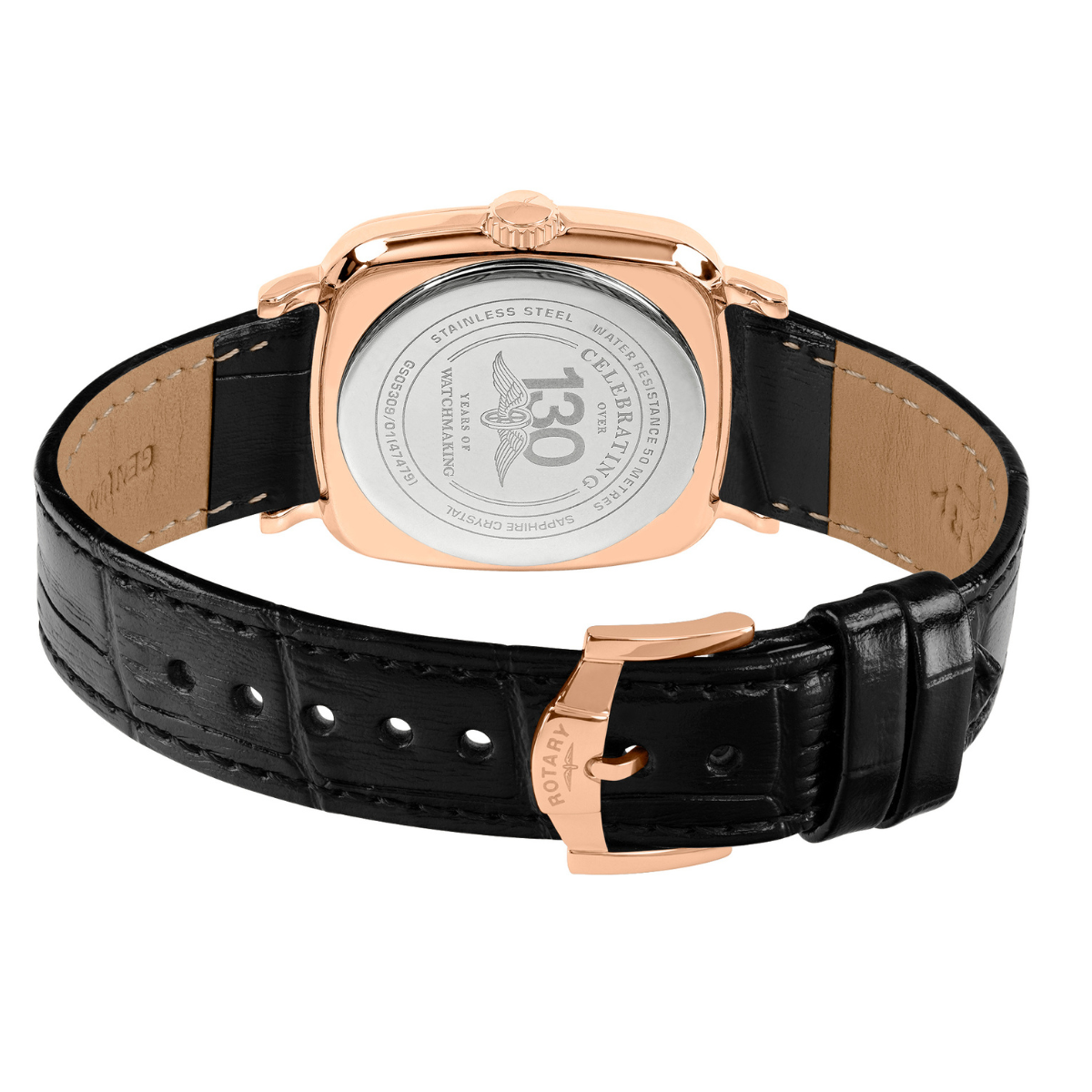 Rotary Men's Heritage Astoria Square Rose Gold Plated Stainless Steel Case Black Leather Strap Watch - GS05309/01