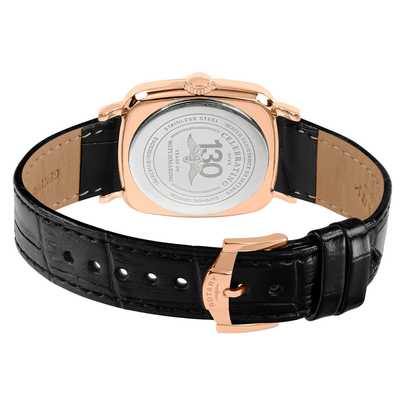 Rotary Men's Heritage Astoria Square Rose Gold Plated Stainless Steel Case Black Leather Strap Watch - GS05309/01