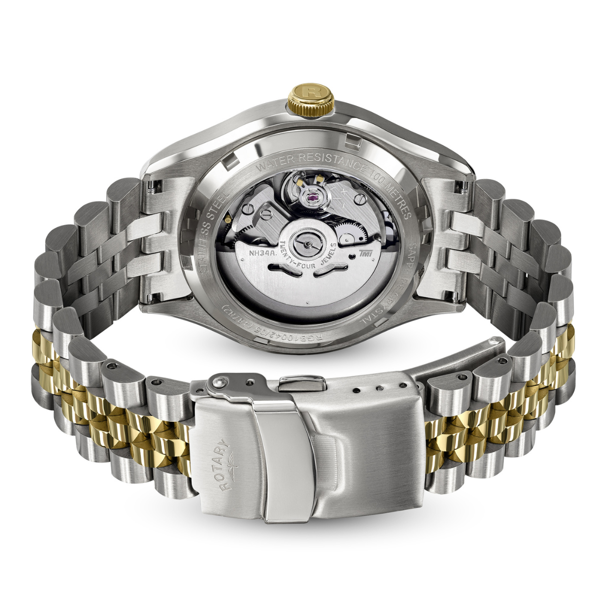 Rotary Men's Seamatic 100 GMT 100M Water Resistance Silver & Gold Plated Stainless Steel Bracelet Watch - RGB10042/05