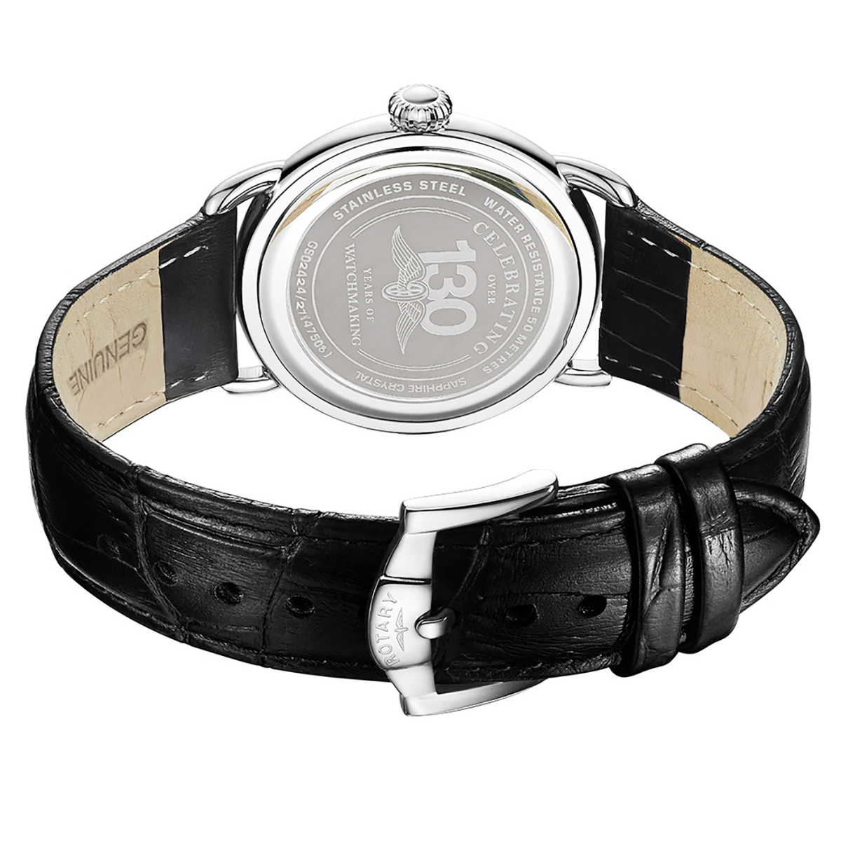 Rotary Men's Heritage Sherlock Stainlesss Steel Black Leather Strap Watch - GS02424/21