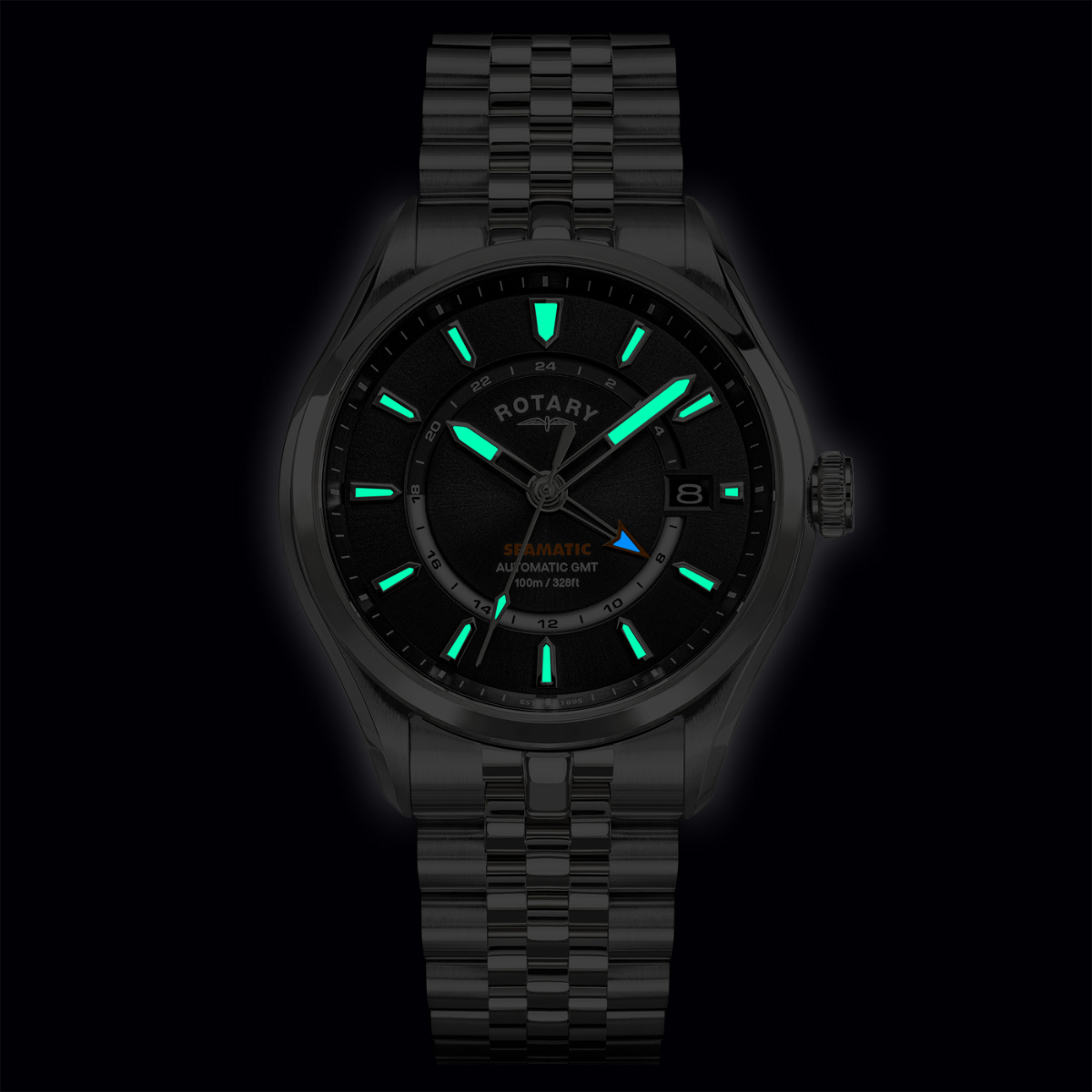 Rotary Men's Seamatic 100 GMT 100M Water Resistance Stainless Steel Bracelet Watch - RGB10037/04