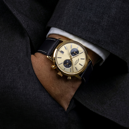 Rotary Men's 1895 Gold Plated Stainless Steel Chronograph Brown Leather Strap Watch - RGS10068/03