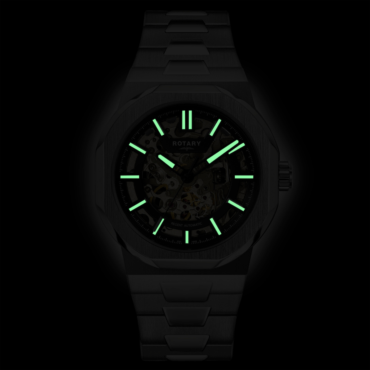 Rotary Men's Regent Skeleton Automatic 100M Water Resistance Black Dial Stainless steel Bracelet Watch - GB05495/04