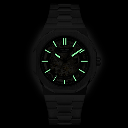 Rotary Men's Regent Skeleton Automatic 100M Water Resistance Black Dial Stainless steel Bracelet Watch - GB05495/04