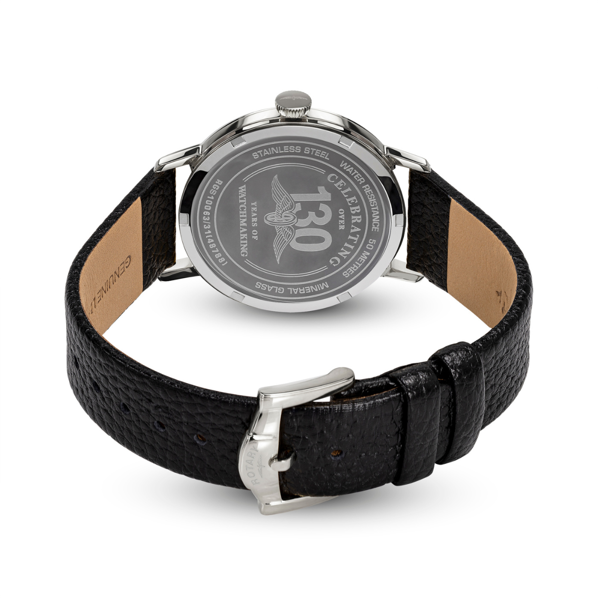 Rotary Men's 1895 Stainless Steel Black Leather Strap Watch - RGS10063/31