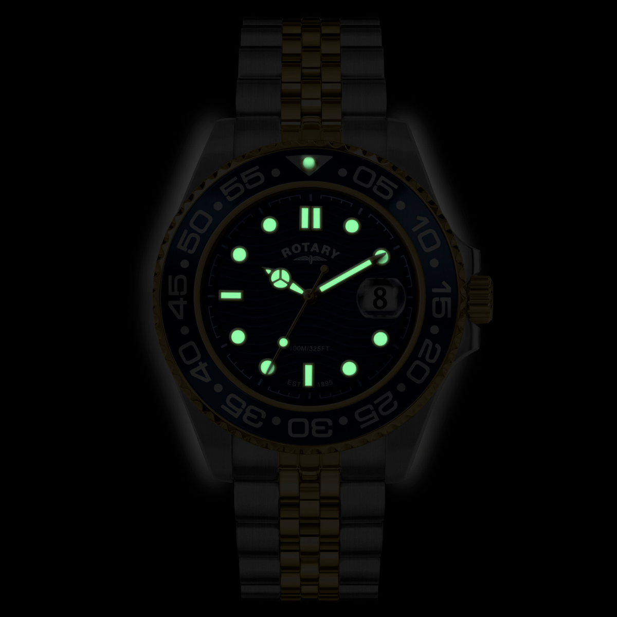Rotary Men's Apex 100 Blue Dial Silver & Gold Plated Stainless Steel Bracelet Watch - RGB10018/05