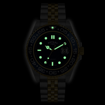 Rotary Men's Apex 100 Blue Dial Silver & Gold Plated Stainless Steel Bracelet Watch - RGB10018/05