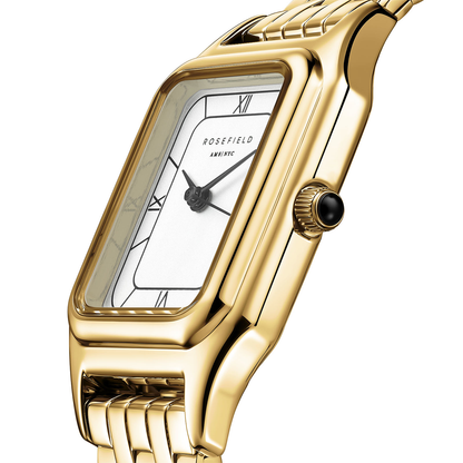 Rosefield Ivy White Black Roman numbers Steel Strap Gold - OCWGSG-OC01