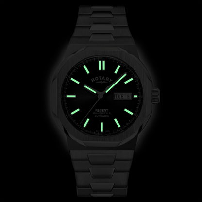 Rotary Men's Regent Automatic 100M Water Reistance Black Dial Stainless Steel Bracelet Watch - GB05490/04