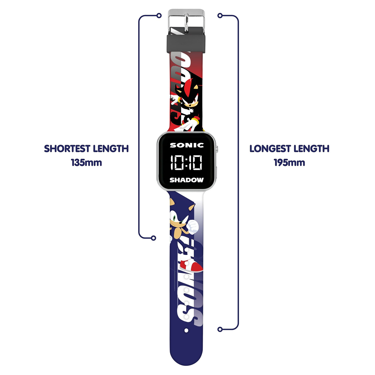 Sonic and Shadow the Hedgehog LED Display Watch with Silicone Character Strap for Kids - SNC4500M